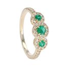 9ct Yellow Gold Diamond And Emerald Triple Cluster Ring by Anya Belle