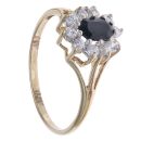 9ct Yellow Gold Cubic Zirconia and Sapphire Cluster Ring