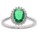 Silver Cubic Zirconia and Green Gemstone Cluster Ring By Icesia