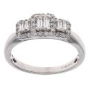 9ct White Gold 0.40ct Baguette and Brilliant Cut Diamond Triple Cluster Ring