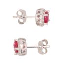 Silver Cubic Zirconia And Red Gemstone Cluster Stud Earrings by Icesia