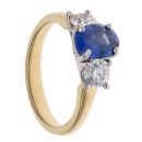 18ct Yellow Gold 0.95ct Brilliant and Oval Cut Diamond and Sapphire Trilogy Ring