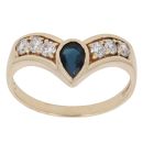 9ct Yellow Gold Sapphire and Cubic Zirconia Wishbone Ring