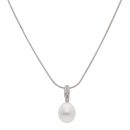 14ct White Gold 0.05ct Diamond and Pearl Solitaire Pendant and Chain 16"