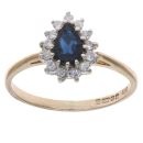9ct Yellow Gold 0.10ct Brilliant Cut Diamond and Sapphire Cluster Ring