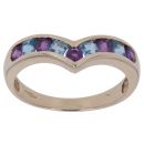 9ct Yellow Gold Blue Topaz and Amethyst Wishbone Ring