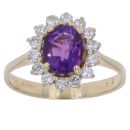 14ct Yellow Gold 0.50ct Brilliant Cut Diamond and Amethyst Cluster Ring