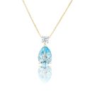 9ct Yellow Gold Aquamarine Look Sky Blue Topaz Lab Grown Diamond Pendant