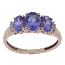 9ct Yellow Gold 0.10ct Diamond And Tanzanite Three Stone Ring