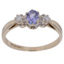9ct Yellow Gold 0.10ct Diamond and Tanzanite Three Stone Ring