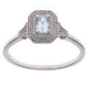 9ct White Gold 0.10ct Brilliant Cut Diamond and Aquamarine Cluster Ring