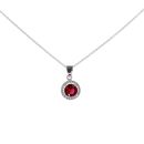 Silver Cubic Zirconia And Red Gemstone Cluster Pendant And 18" Chain by Icesia