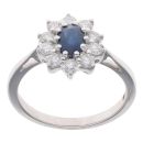 9ct White Gold Sapphire And 0.50ct Diamond Cluster Ring