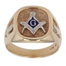9ct Yellow And White Gold Blue Enamel Masonic Signet Ring