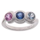 18ct White Gold Multi Gemstone Three Stone Ring