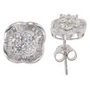 18ct White Gold 0.75ct Brilliant and Baguette Cut Diamond Cluster Earrings