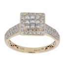 9ct Yellow Gold 0.90ct Princess and Brilliant Cut Diamond Cluster Ring