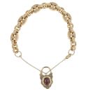 9ct Yellow Gold Garnet Patterned Heart Lock Button Bracelet 7"