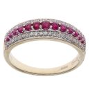 9ct Yellow Gold 0.20ct Diamond and Ruby Three Row Ring