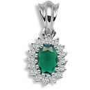 9ct White Gold 0.12ct Diamond & Emerald Pendant