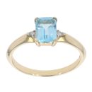 9ct Yellow Gold Created Blue Topaz and Diamond Ring