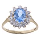9ct Yellow Gold Cubic Zirconia Created Blue Quartz Cluster Ring