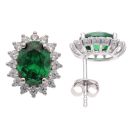Silver Cubic Zirconia Green Cluster Earrings by Icesia