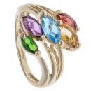 9ct Yellow Gold Multi Gemstone Marquise Five Stone Ring