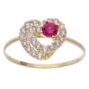 14ct Yellow Gold Red & Cubic Zirconia Gemstone Heart Ring