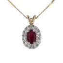 9ct Yellow Gold Certificated Ruby And Diamond Cluster Pendant 18"
