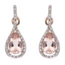 9ct Rose Gold 0.30ct Diamond and Morganite Cluster Drop Earrings