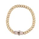 14ct Yellow Gold Monaco Classic Alternate Flex Pave Lock Curb Bracelet 7"