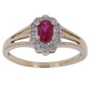 9ct Yellow Gold 0.10ct Diamond and Created Ruby Cluster Ring