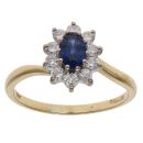 18ct Yellow Gold 0.35ct Brilliant and Oval Cut Diamond and Sapphire Ring