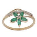 9ct Yellow Gold 0.10ct Brilliant Cut Diamond and Emerald Flower Ring