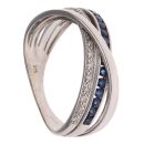 9ct White Gold 0.10ct Diamond and Sapphire Crossover Ring