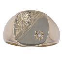 9ct Yellow Gold 0.02ct Diamond Patterned Signet Ring