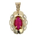 14ct Yellow Gold Red Stone Flower Pendant