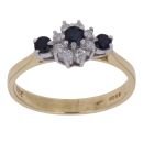 18ct Yellow Gold 0.15ct Brilliant Cut Diamond and Sapphire Cluster Ring