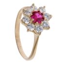 18ct Yellow Gold Cubic Zirconia and Ruby Flower Cluster Ring