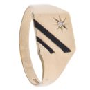 9ct Yellow Gold 0.01ct Diamond and Onyx Signet Ring