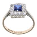 9ct Yellow Gold Created Sapphire And Cubic Zirconia Cluster Ring