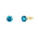 9ct Yellow Gold Aqua Cubic Zirconia Stud Earrings 5mm