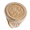 9ct Yellow Gold 1913 George V Large Head UK Full Sovereign Coin Ring