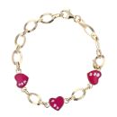 14ct Yellow Gold Child's Pink Hearts Bracelet 5.5"