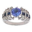9ct White Gold 0.70ct Marquise Cut Diamond, Sapphire and Tanzanite Ring