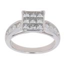 18ct White Gold 1.00ct Princess Cut Diamond Cluster Ring