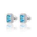 9ct White Gold Swiss Blue Topaz And 0.14ct Natural Diamond Emerald Cut Studs