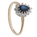 9ct Yellow Gold 0.10ct Brilliant Cut Diamond and Sapphire Cluster Ring