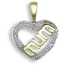9ct Yellow Gold 0.02ct Diamond Heart / Mum Pendant